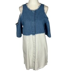 ZARA GIRLS CHAMBRAY TWO TONE COLD SHOULDER‎ SHIRT DRESS GIRLS SIZE 11/12